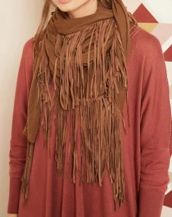 Écharpe avec franges en Cuir camel - 220x92 cm