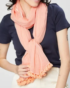 Écharpe Pompon corail - 100x200 cm