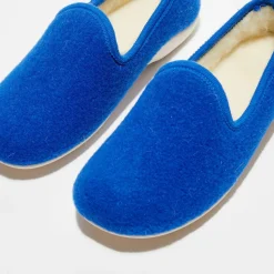 Chaussons charentais fourrés en Laine bleu roi