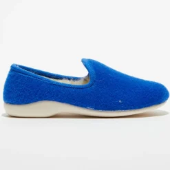 Chaussons charentais fourrés en Laine bleu roi