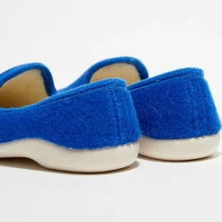 Chaussons charentais fourrés en Laine bleu roi