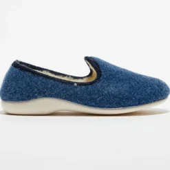 Chaussons charentais fourrés en Laine bleu marine