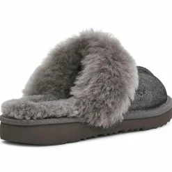 Chaussons en Peau de Mouton métallisé Cozy Glitter noir