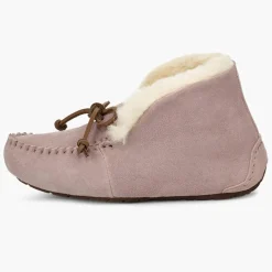 Chaussons fourrés Laine en Velours de Cuir Alena roses