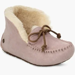 Chaussons fourrés Laine en Velours de Cuir Alena roses