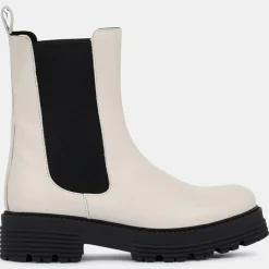Chelsea boots en Cuir beiges - Talon 4 cm