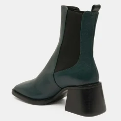 Chelsea Boots en Cuir talon flare bout carré vertes - Talon 6 cm