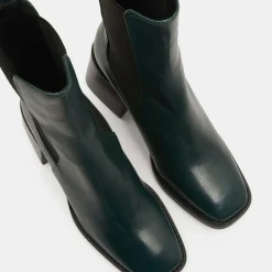 Chelsea Boots en Cuir talon flare bout carré vertes - Talon 6 cm