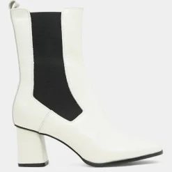Chelsea Boots en Cuir verni à tige haute écrues - Talon 7 cm