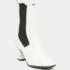 Chelsea Boots en Cuir verni à tige haute écrues - Talon 7 cm