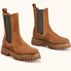 Chelsea boots en Velours de Cuir Teena tabac