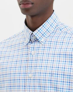 Chemise à carreaux tricolore beige/bleu