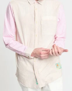 Chemise 100% Coton Bio Regular Fit Seersuck à rayures rose/beige