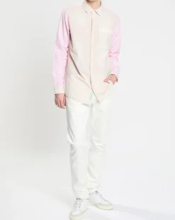 Chemise 100% Coton Bio Regular Fit Seersuck à rayures rose/beige