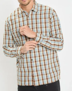 Chemise 100% Coton Bio Relaxed Fit à carreaux bleu/marron