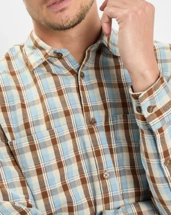 Chemise 100% Coton Bio Relaxed Fit à carreaux bleu/marron