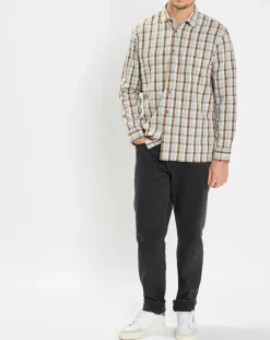 Chemise 100% Coton Bio Relaxed Fit à carreaux bleu/marron