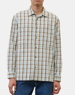 Chemise 100% Coton Bio Relaxed Fit à carreaux bleu/marron