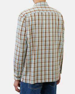 Chemise 100% Coton Bio Relaxed Fit à carreaux bleu/marron