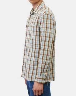 Chemise 100% Coton Bio Relaxed Fit à carreaux bleu/marron