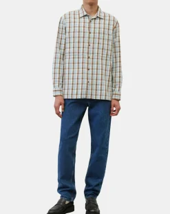 Chemise 100% Coton Bio Relaxed Fit à carreaux bleu/marron