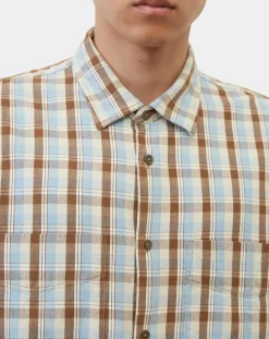 Chemise 100% Coton Bio Relaxed Fit à carreaux bleu/marron