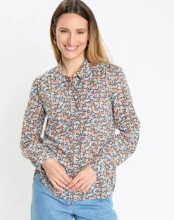 Chemise à Fleurs orange/bleu