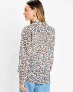 Chemise à Fleurs orange/bleu