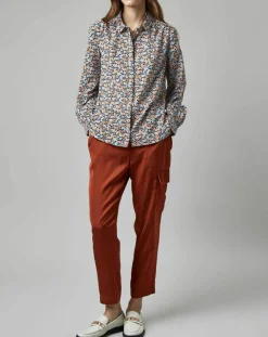 Chemise à Fleurs orange/bleu