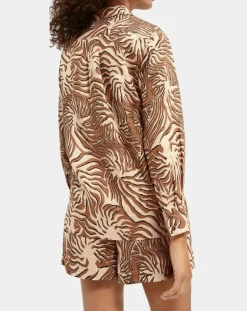 Chemise 100% Lin imprimée corail beige