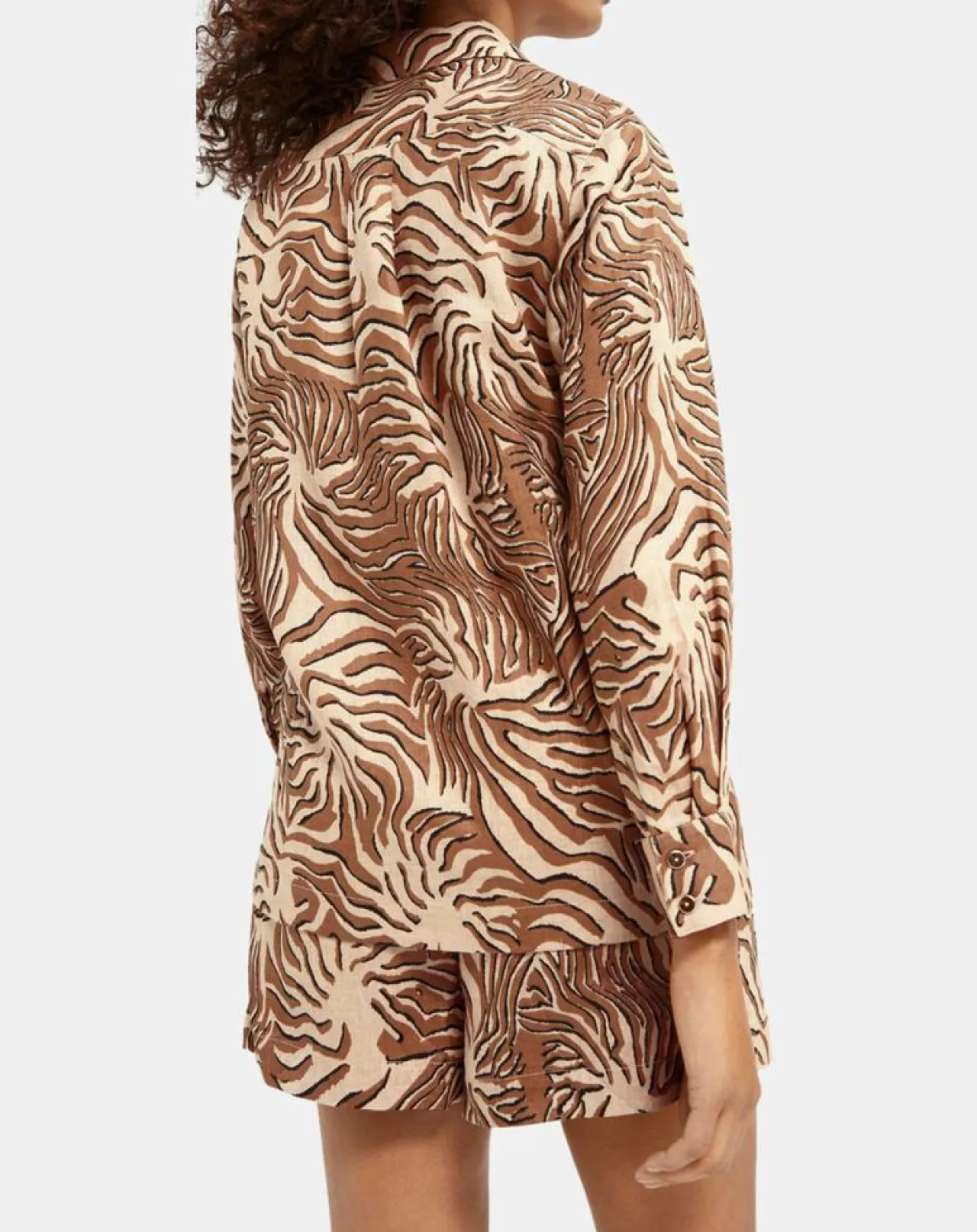 Chemise 100% Lin imprimée corail beige