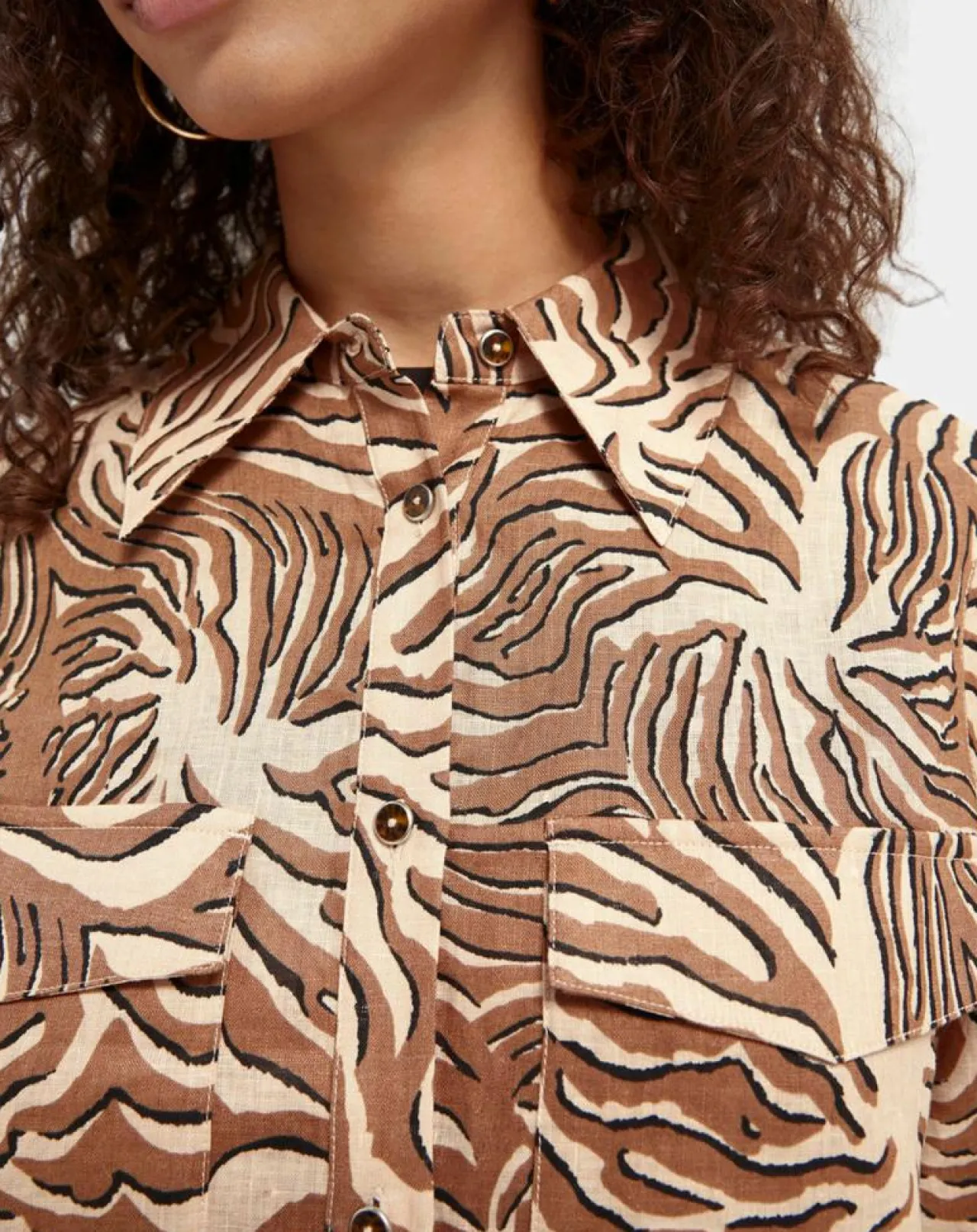 Chemise 100% Lin imprimée corail beige