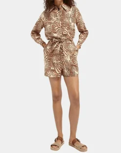 Chemise 100% Lin imprimée corail beige