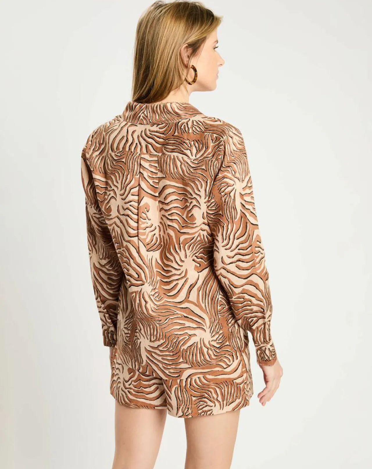 Chemise 100% Lin imprimée corail beige