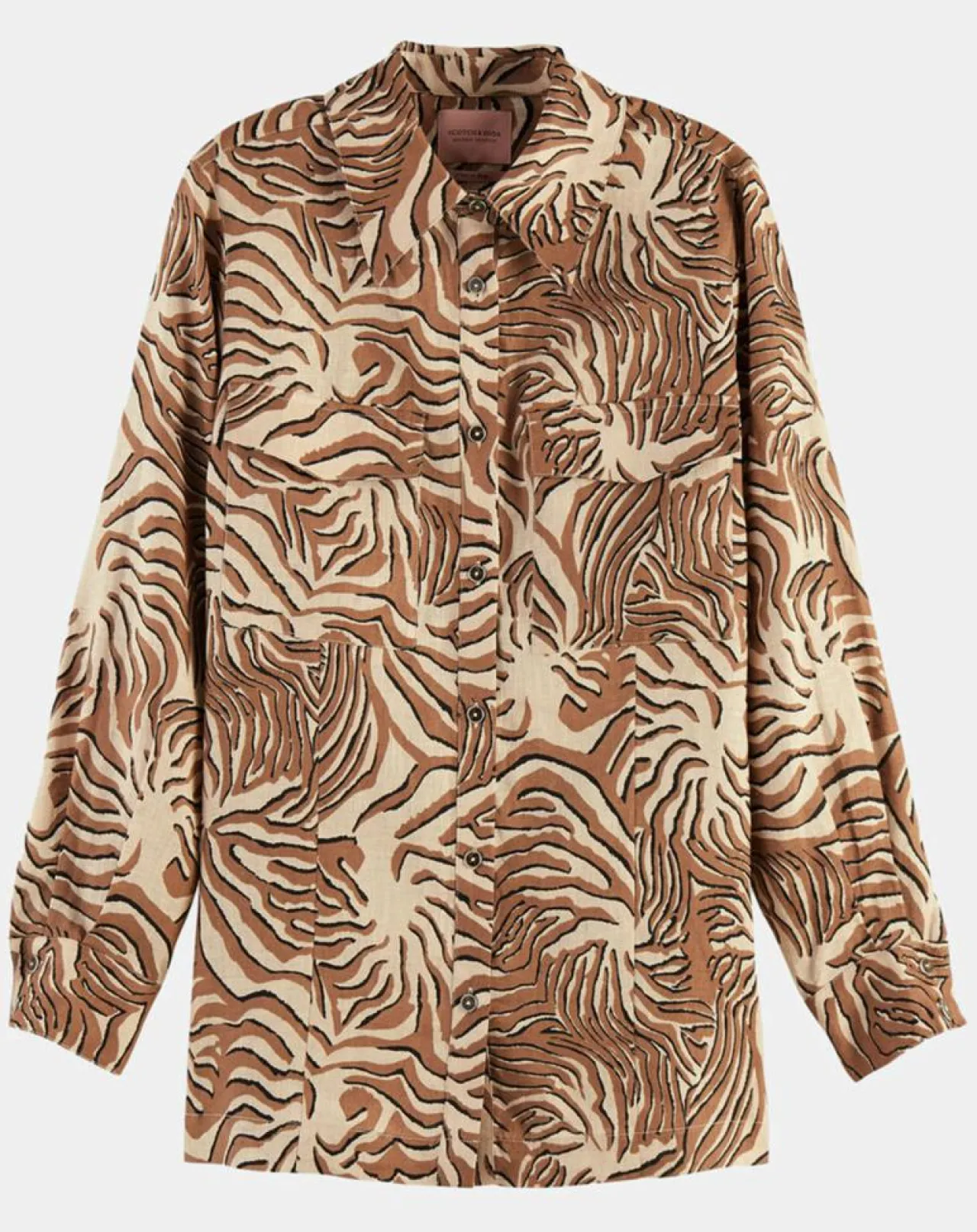 Chemise 100% Lin imprimée corail beige