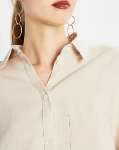 Chemise 100% Lin manches longues Poche beige