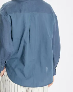 Chemise 100% Lin sans manches Col bleu moyen