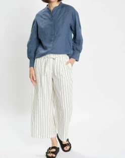 Chemise 100% Lin sans manches Col bleu moyen