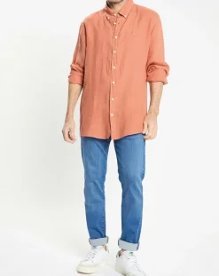 Chemise 100% Lin Slim Fit orange moyen