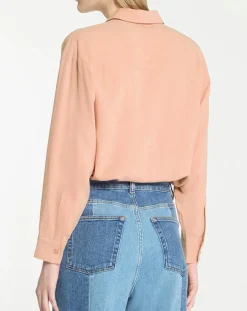 Chemise ample en Coton mélangé Paros rayée rose moyen