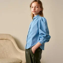 Chemise Avatar fluide épaules bouffantes bleue