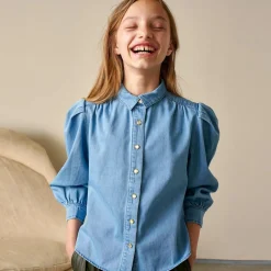 Chemise Avatar fluide épaules bouffantes bleue