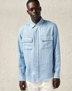 Chemise casual 100% Lin Forest bleu clair