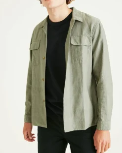 Chemise classique LS Camp kaki clair/gris