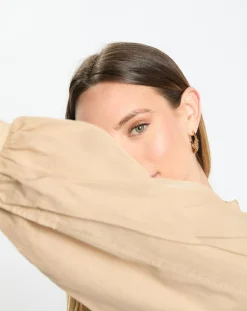 Chemise Col Mao Poche beige moyen