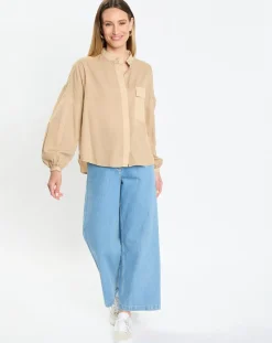 Chemise Col Mao Poche beige moyen