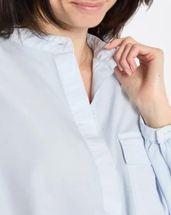 Chemise Col Mao Poche bleu clair