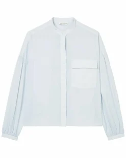 Chemise Col Mao Poche bleu clair