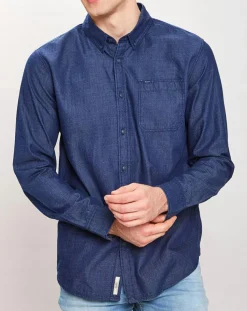 Chemise confort à micro points bleue