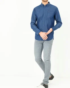 Chemise confort à micro points bleue